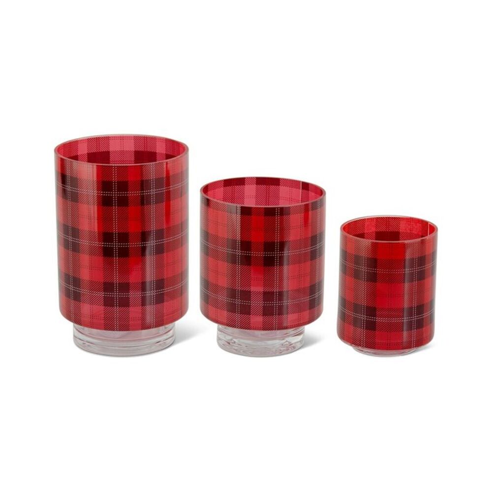 K&K Interiors Set Of 3 Tartan Plaid Glass Containers